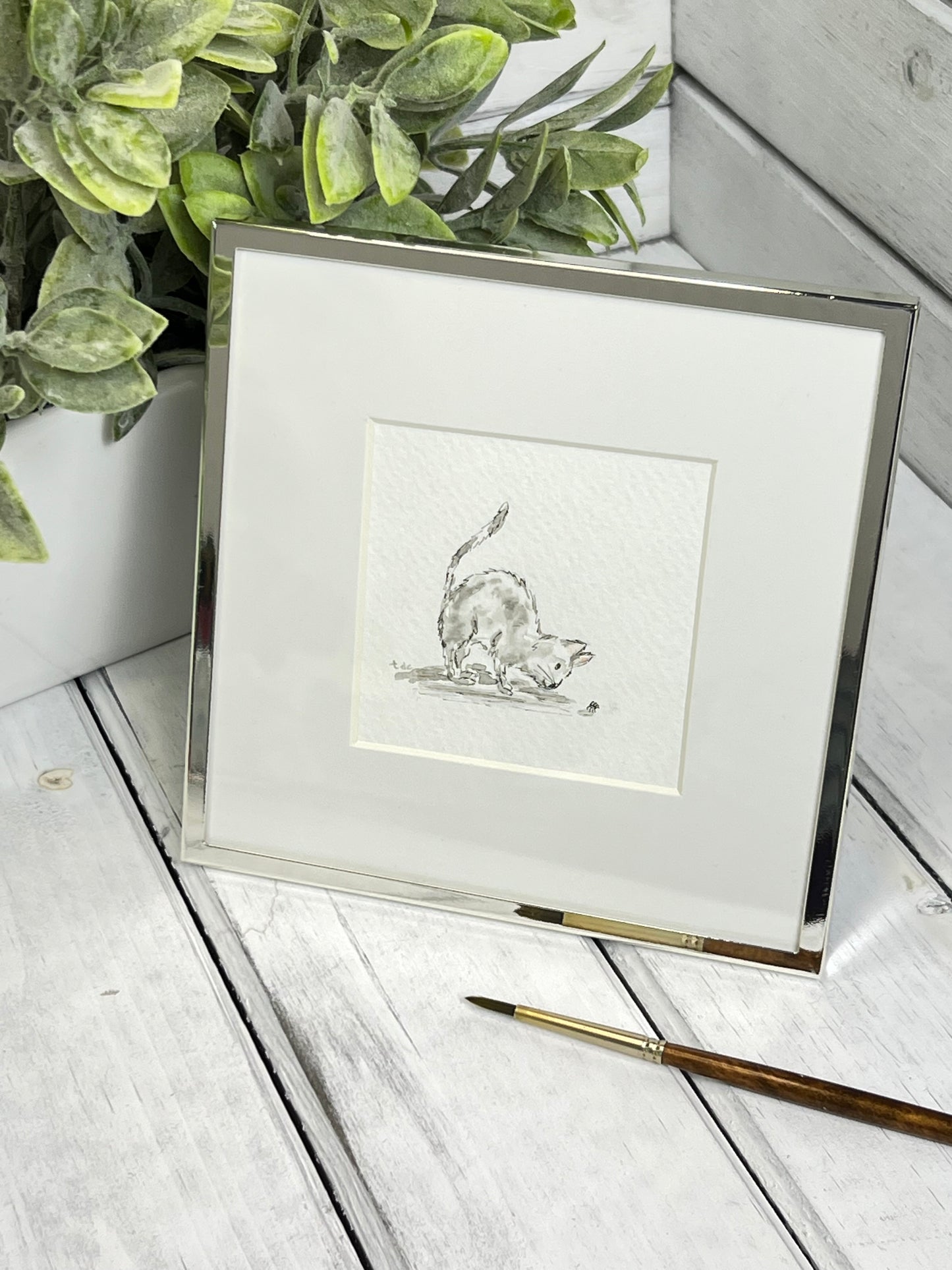 "Curious Cat" - Original Watercolor Framed Art
