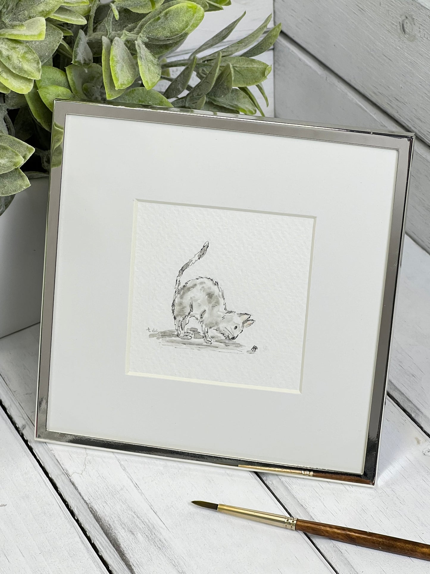 "Curious Cat" - Original Watercolor Framed Art