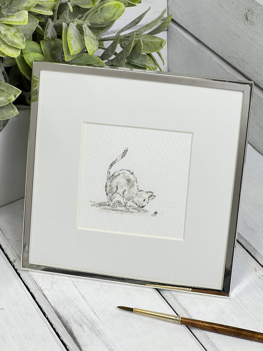"Curious Cat" - Original Watercolor Framed Art