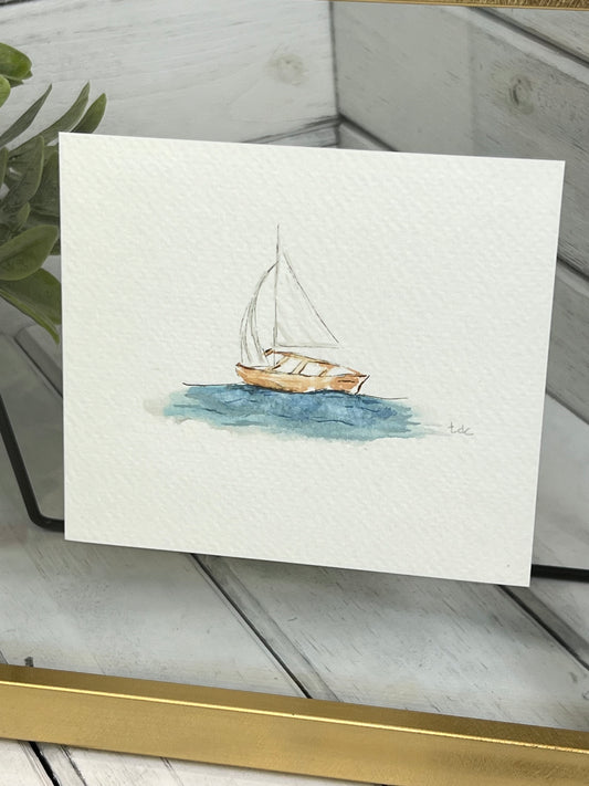 "Sail Boat" - Original Watercolor Framed Art