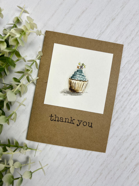 "Thank You Cupcake" - Original Watercolor Small Kraft Greeting Card