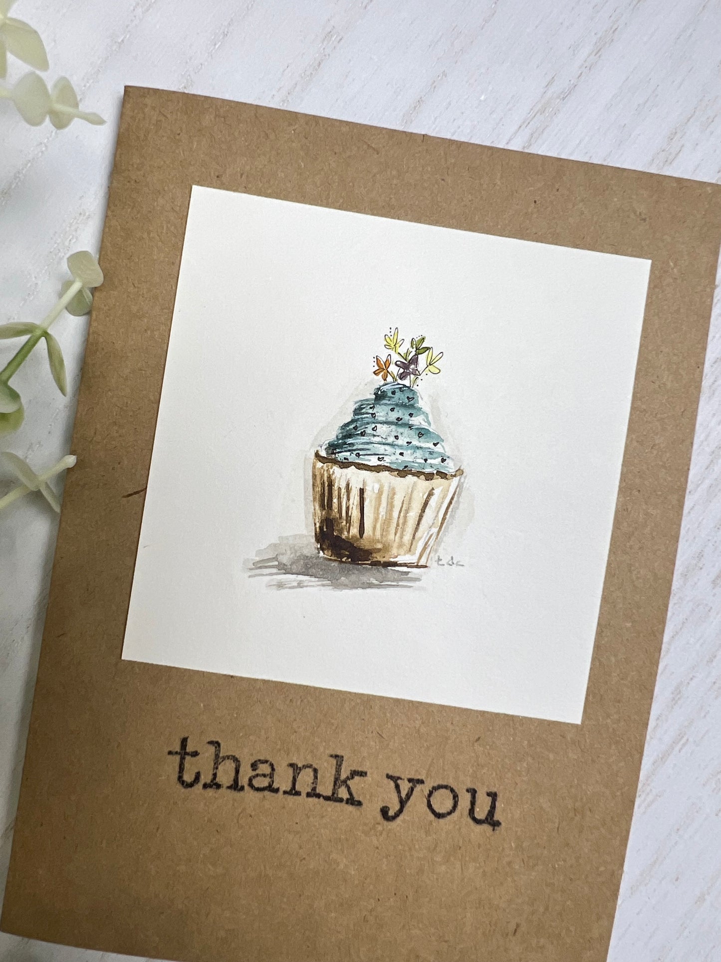 "Thank You Cupcake" - Original Watercolor Small Kraft Greeting Card