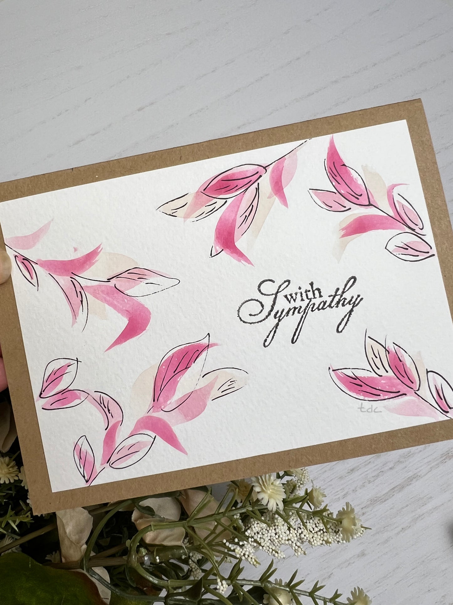 "With Sympathy" - Original Watercolor Small Kraft Greeting Card