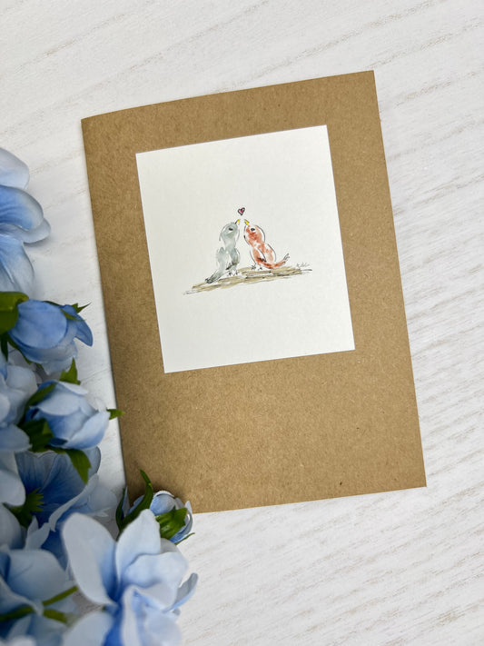 "Love Birds" - Original Watercolor Small Kraft Greeting Card