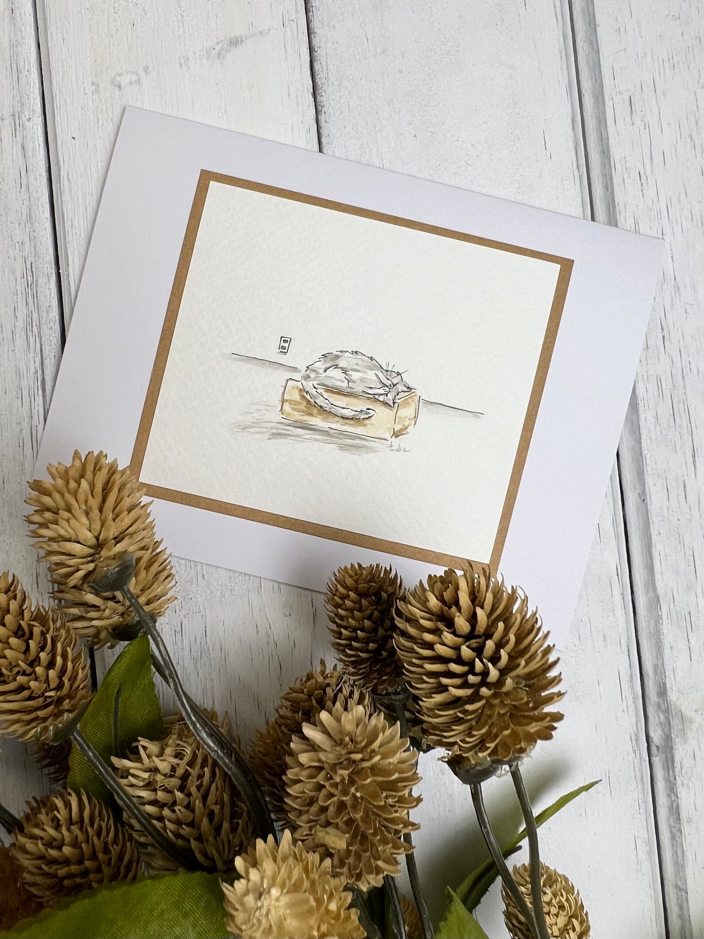 "Cat Nap" - Hand Painted Watercolor Greeting Card