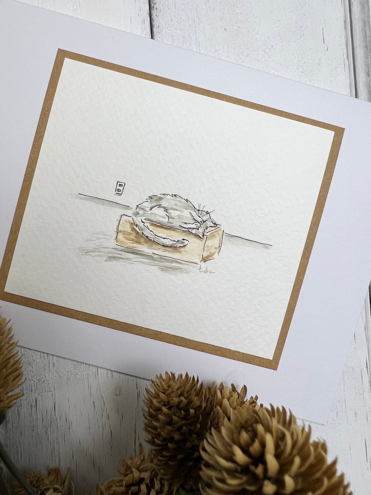 "Cat Nap" - Hand Painted Watercolor Greeting Card