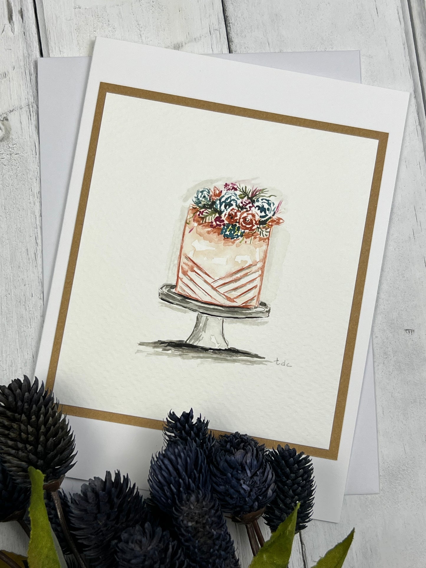 "Modern Cake" - Hand Painted Watercolor Greeting Card