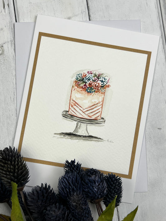 "Modern Cake" - Hand Painted Watercolor Greeting Card