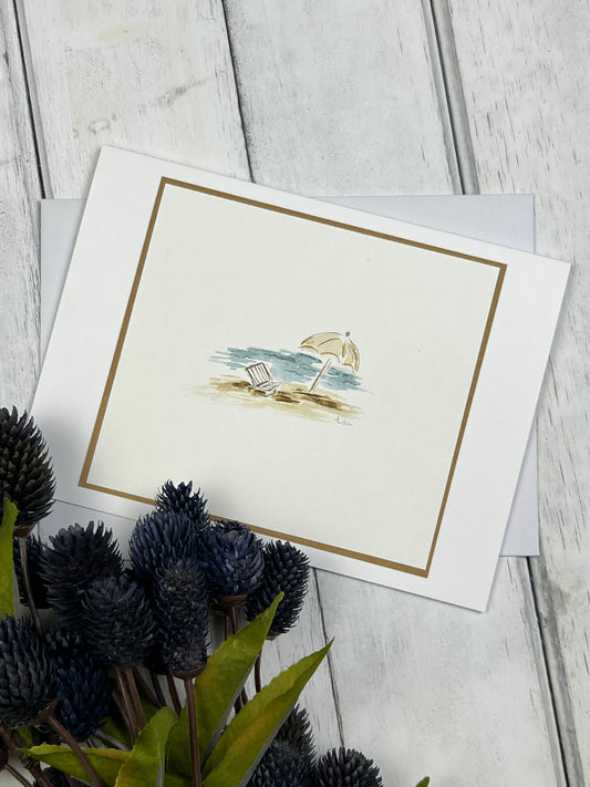 "Beach Time" - Hand Painted Watercolor Greeting Card