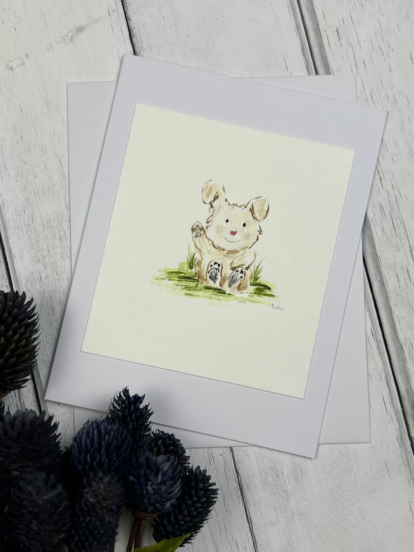 "Bunny Hello" - Hand Painted Watercolor Greeting Card