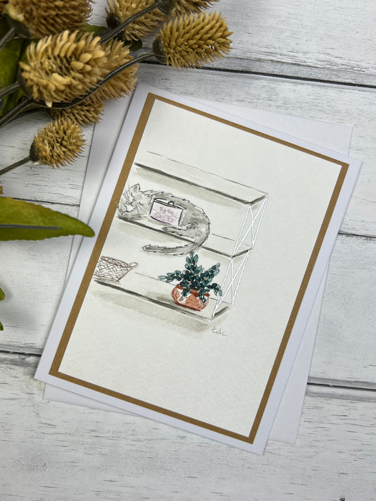 "Cat Life" - Hand Painted Watercolor Greeting Card