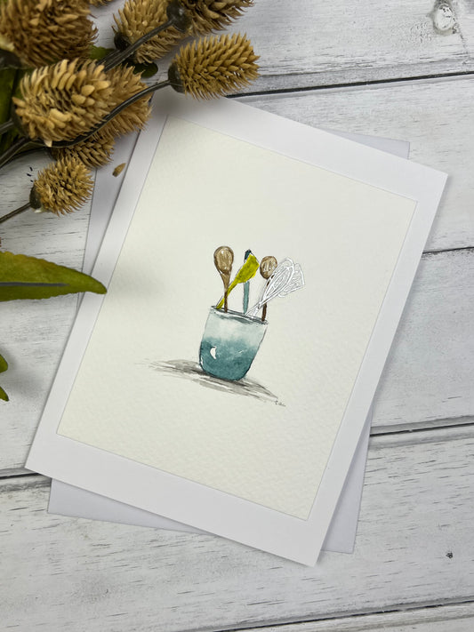 "Kitchen Utensils" - Hand Painted Watercolor Greeting Card