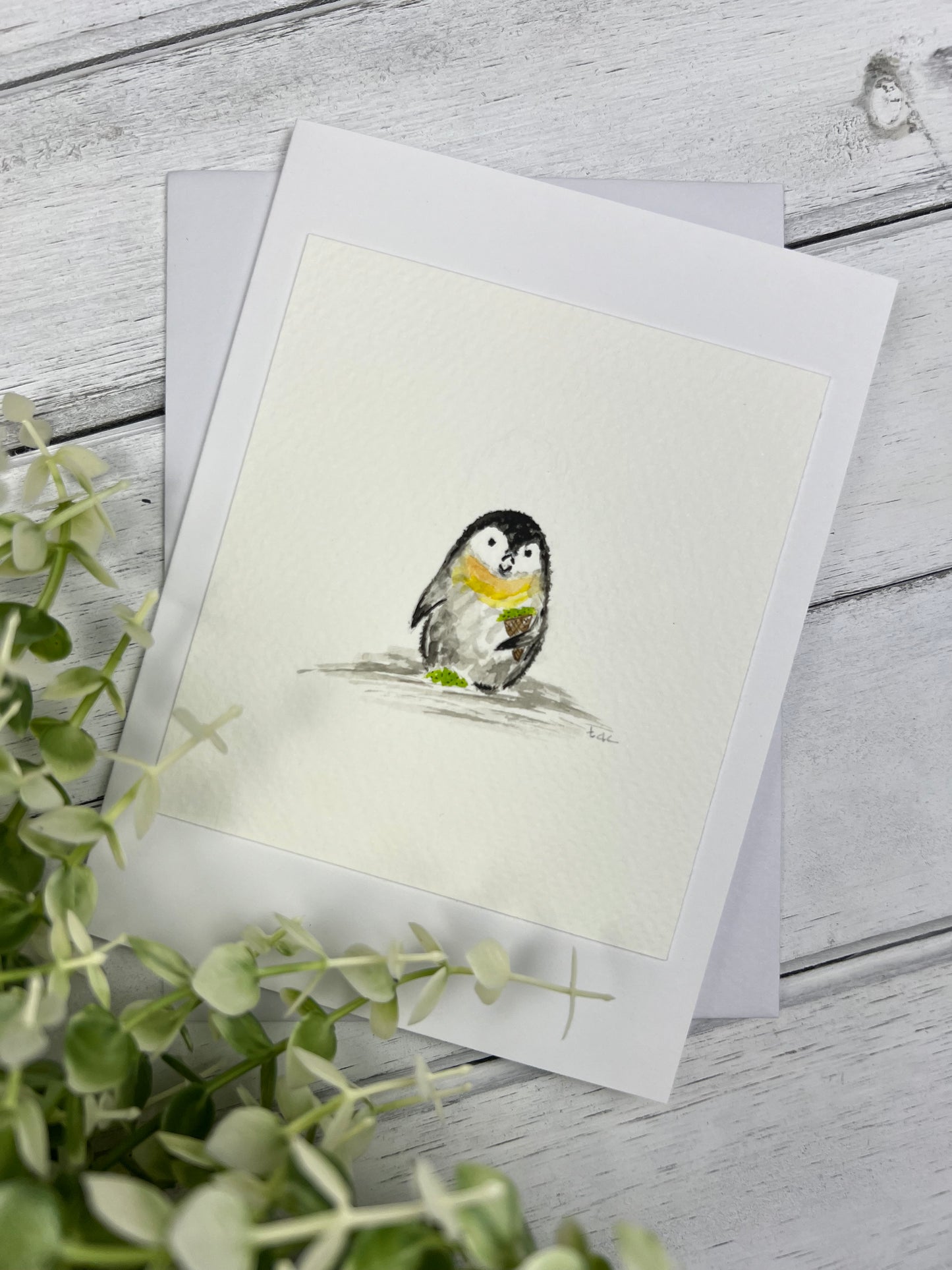 "Penguin" - Hand Painted Watercolor Greeting Card
