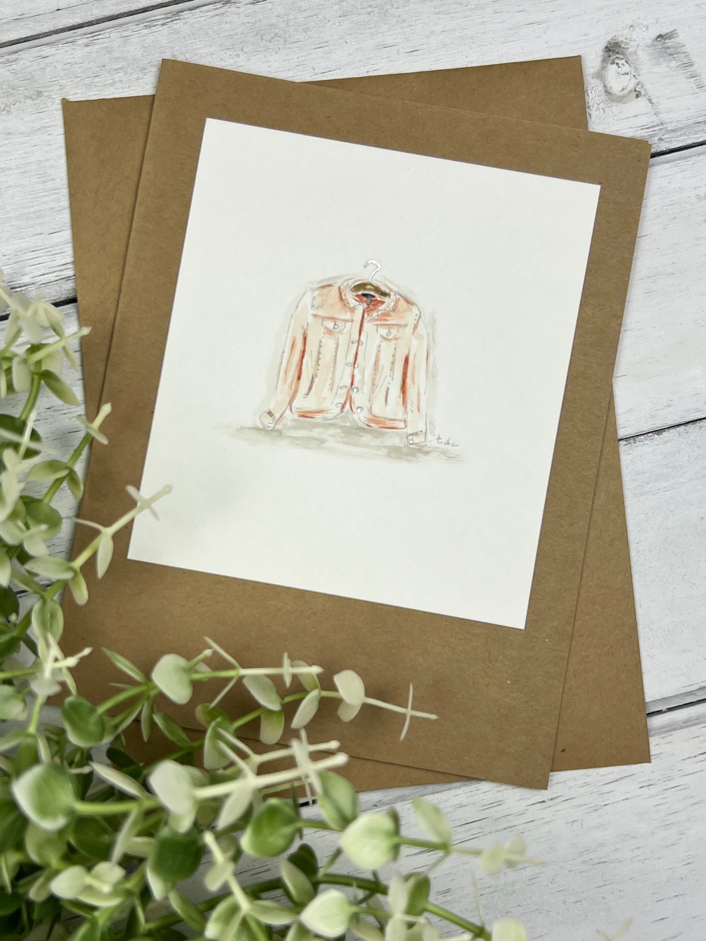"Pink Jean Jacket" - Hand Painted Watercolor Greeting Card