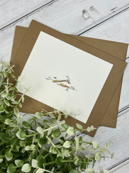 "Hammer & Nails" - Hand Painted Watercolor Greeting Card