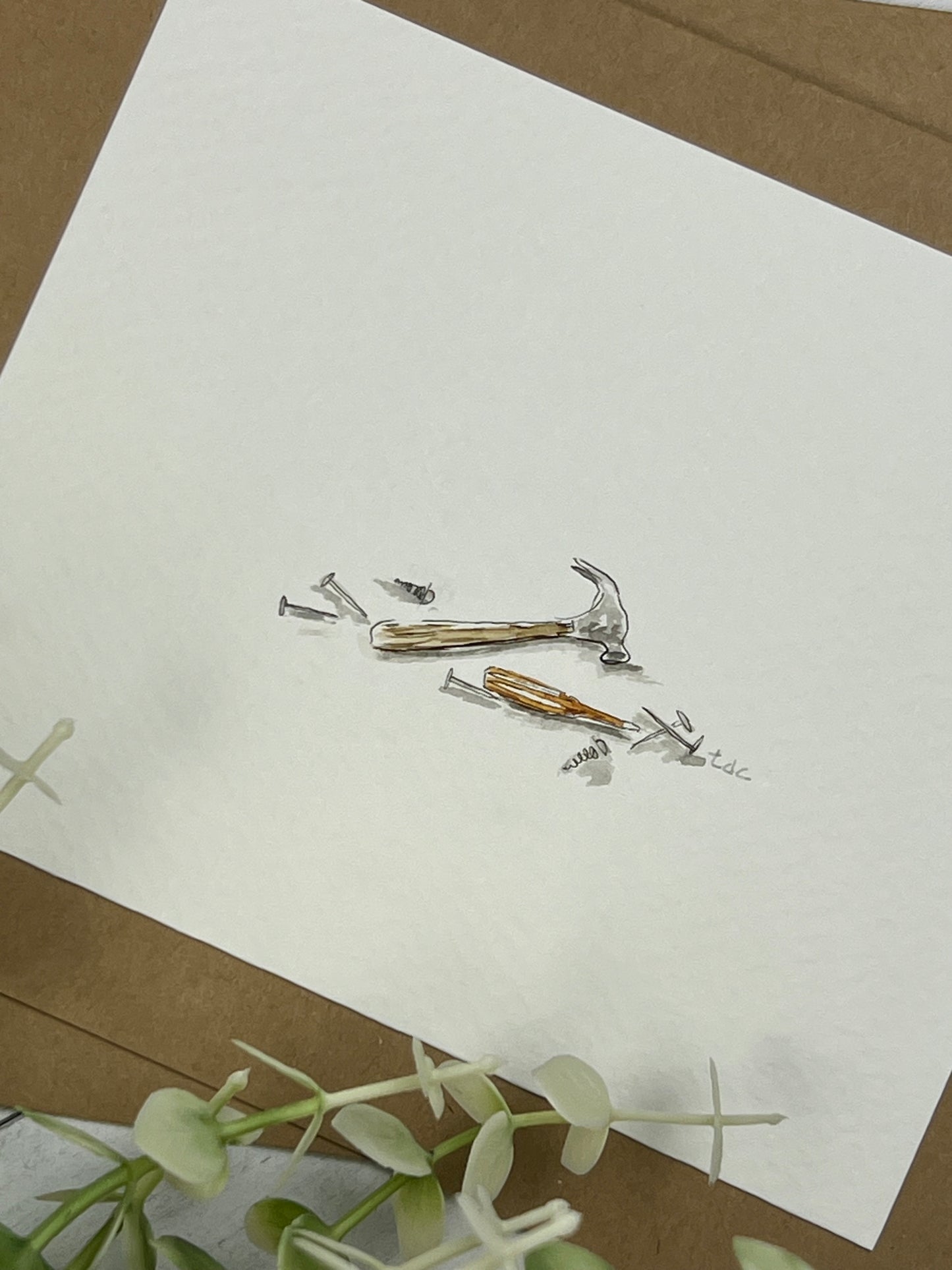"Hammer & Nails" - Hand Painted Watercolor Greeting Card