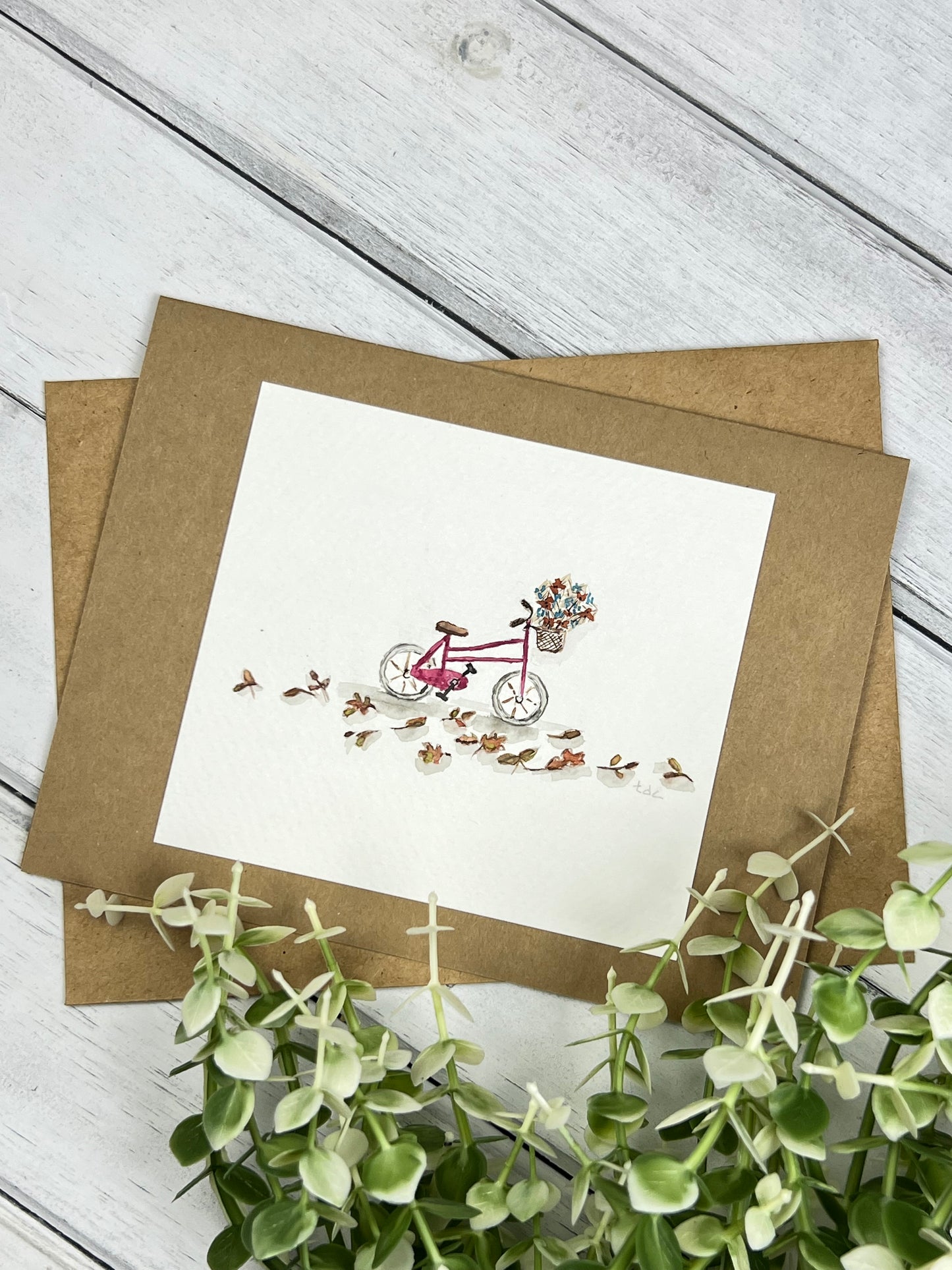 "Fall Time Bike Ride" - Hand Painted Watercolor Greeting Card