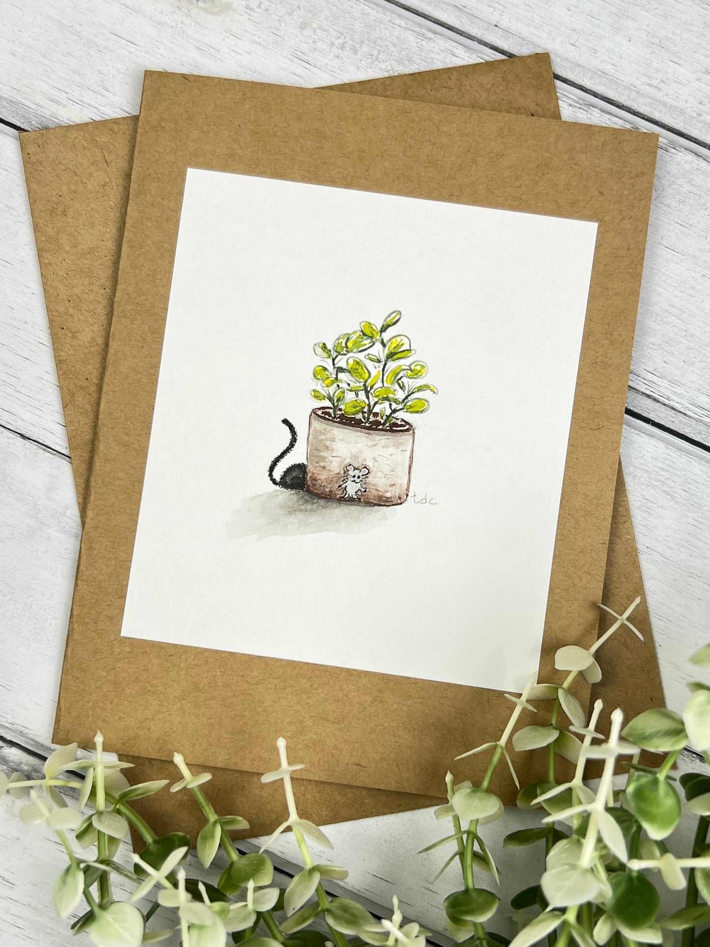 "Cat & Mouse" - Hand Painted Watercolor Greeting Card
