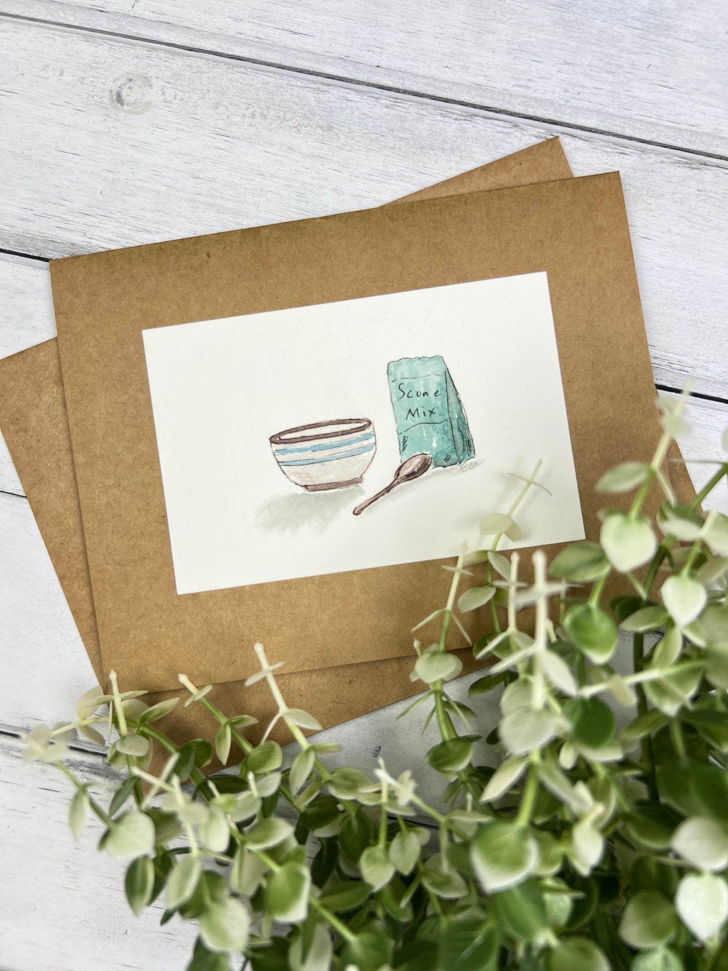 "Baking Scones" - Hand Painted Watercolor Greeting Card