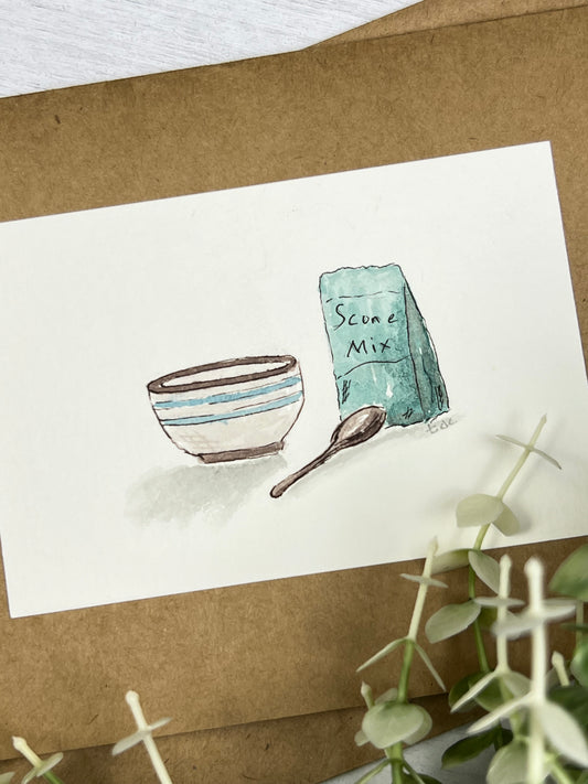 "Baking Scones" - Hand Painted Watercolor Greeting Card
