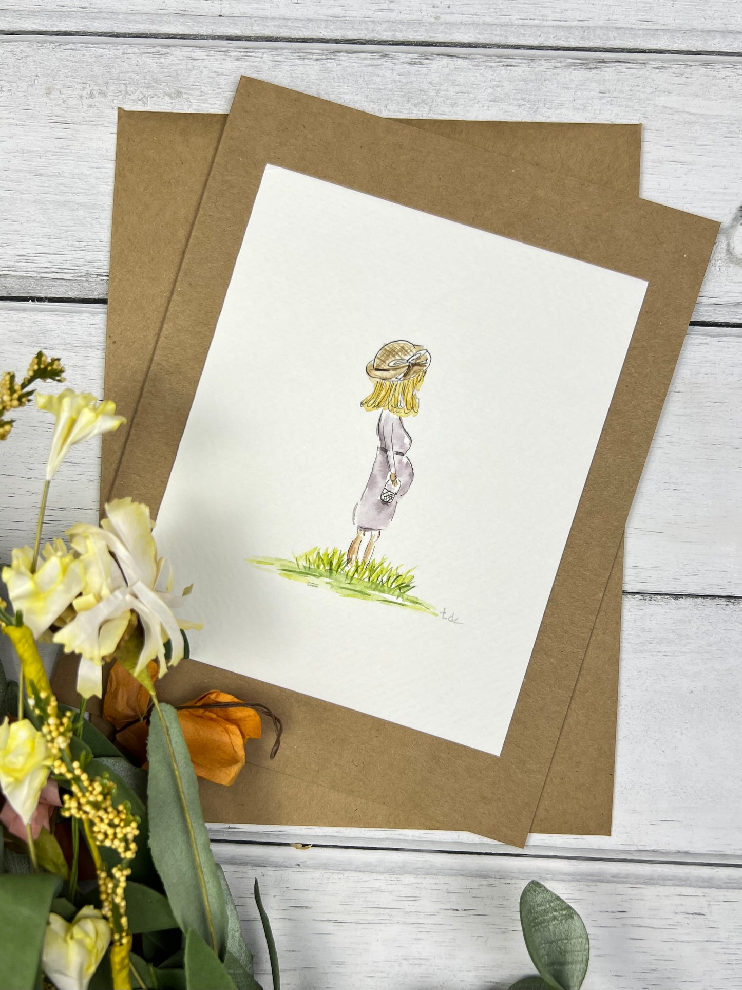 "Pregnant Mama" - Hand Painted Watercolor Greeting Card