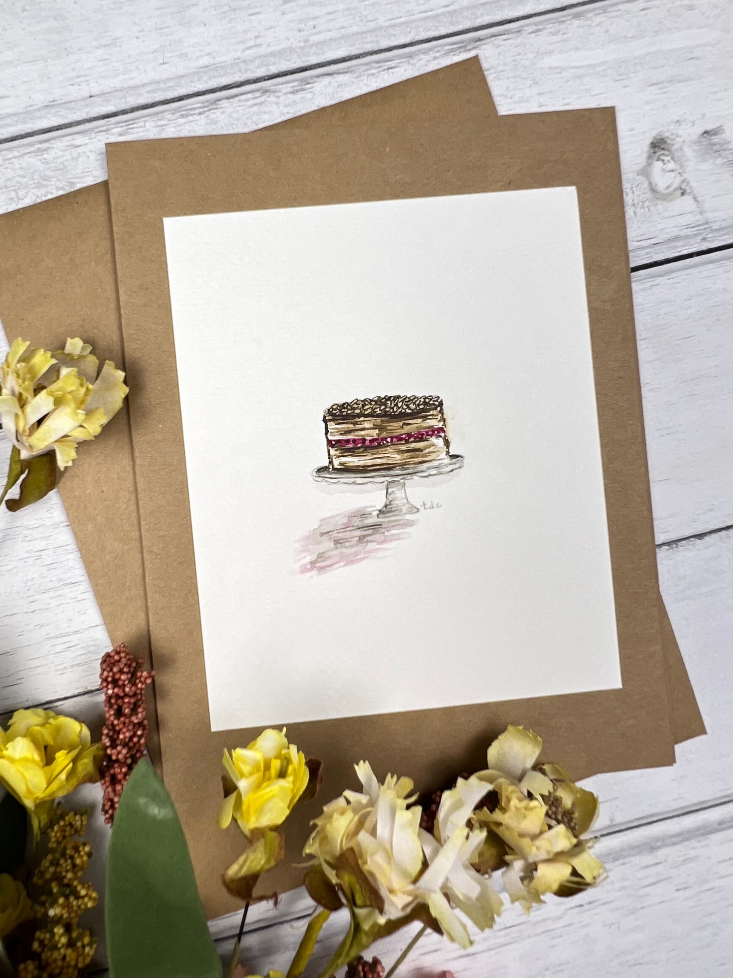 "Chocolate Raspberry Cake" - Hand Painted Watercolor Greeting Card