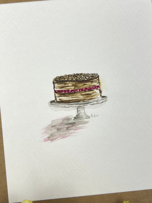 "Chocolate Raspberry Cake" - Hand Painted Watercolor Greeting Card