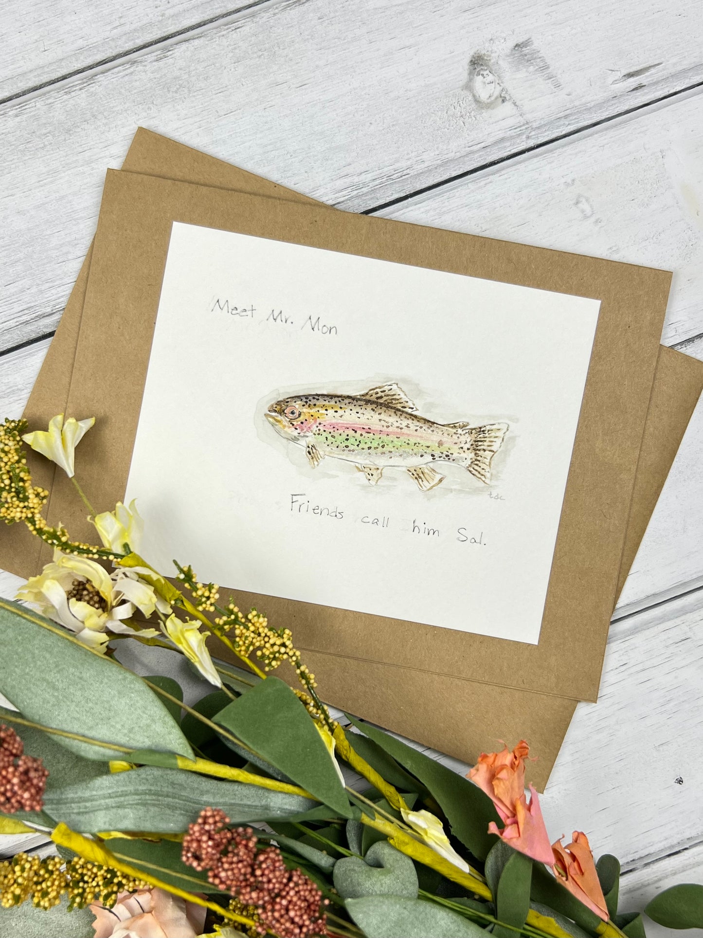 "Salmon" - Hand Painted Watercolor Greeting Card
