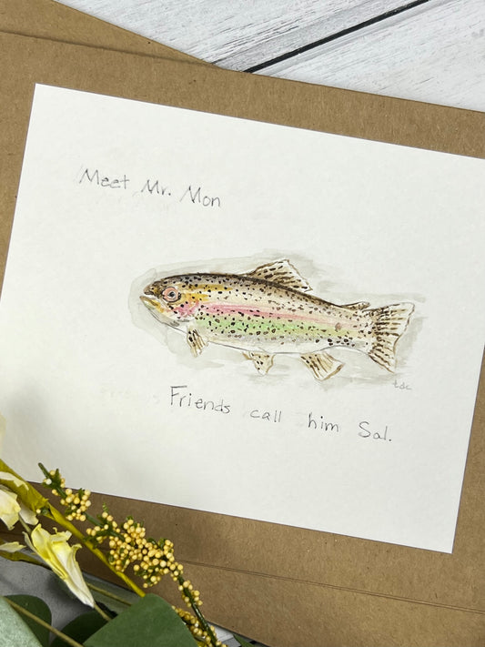 "Salmon" - Hand Painted Watercolor Greeting Card