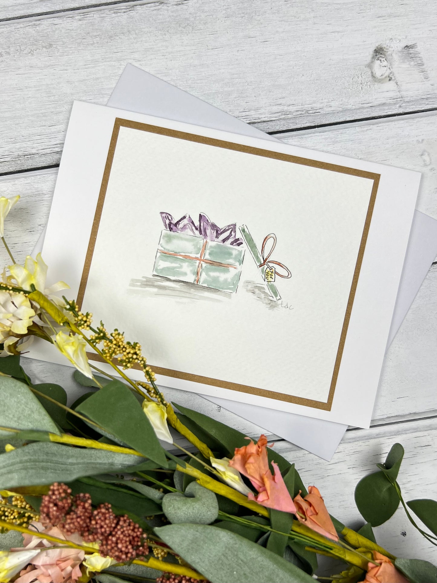 "Gift For You" - Hand Painted Watercolor Greeting Card
