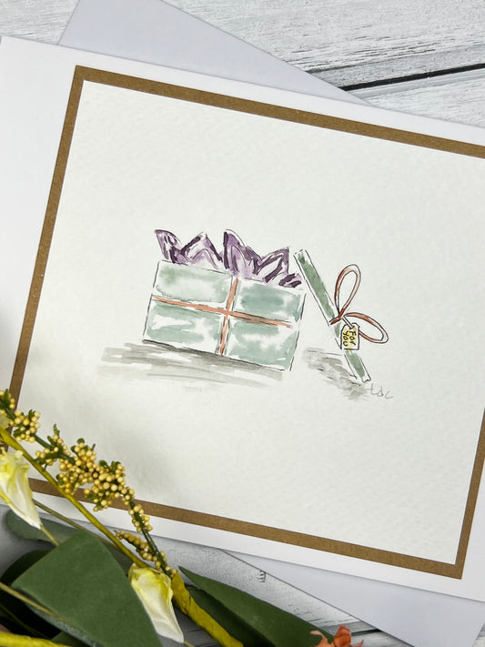 "Gift For You" - Hand Painted Watercolor Greeting Card