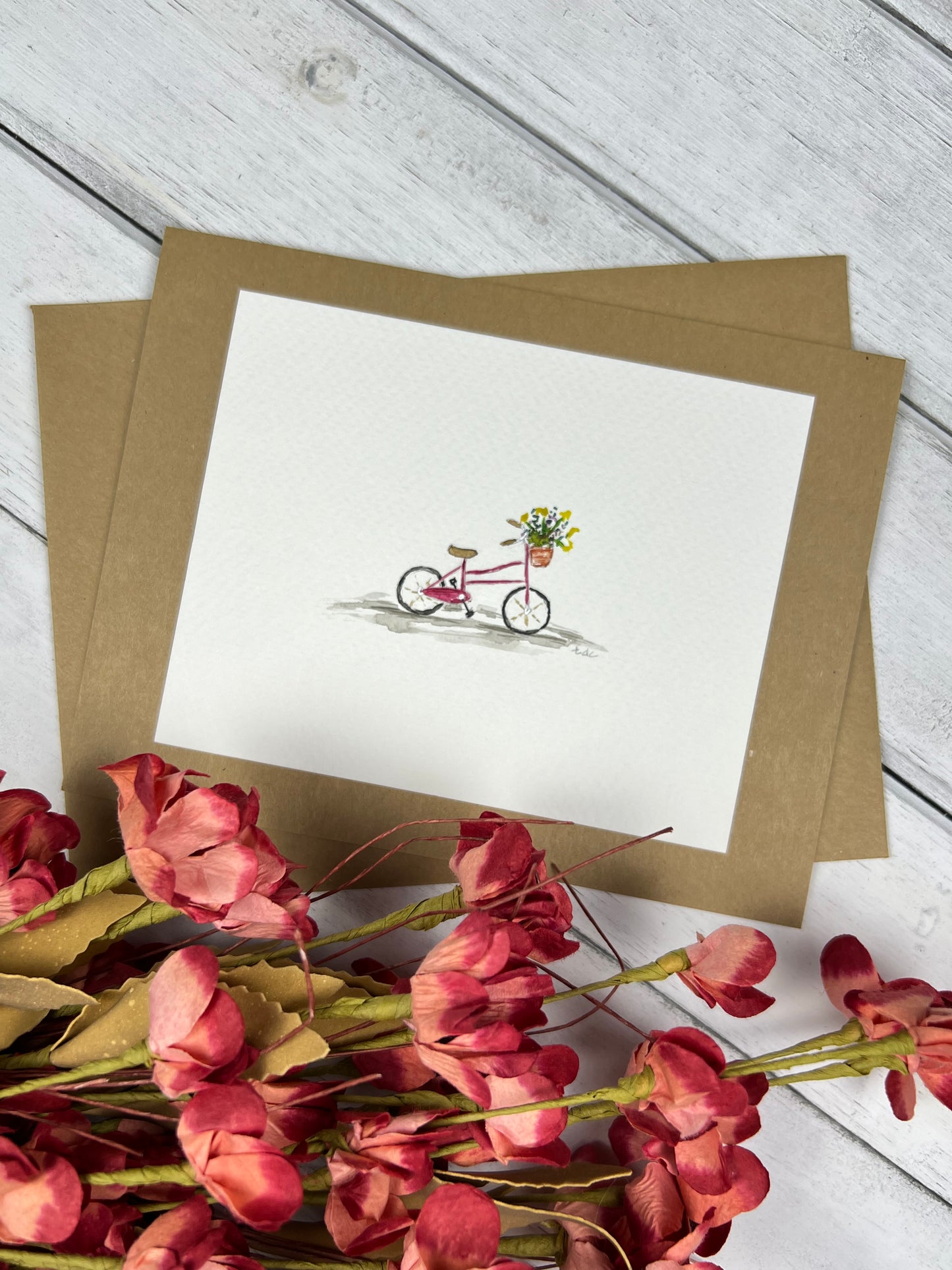 "Hot Pink Bicycle" - Hand Painted Watercolor Greeting Card