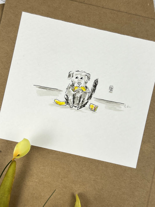 "Bad Dog" - Hand Painted Watercolor Greeting Card