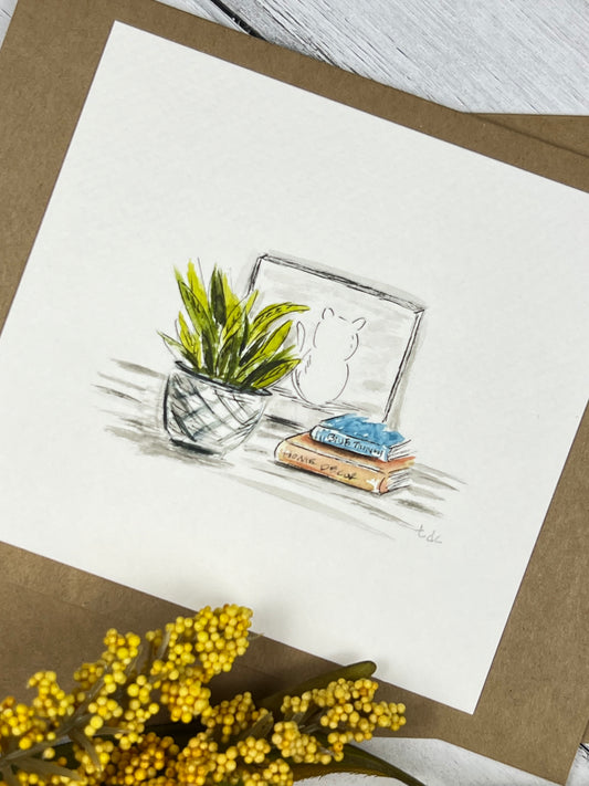 "Home Decor" - Hand Painted Watercolor Greeting Card