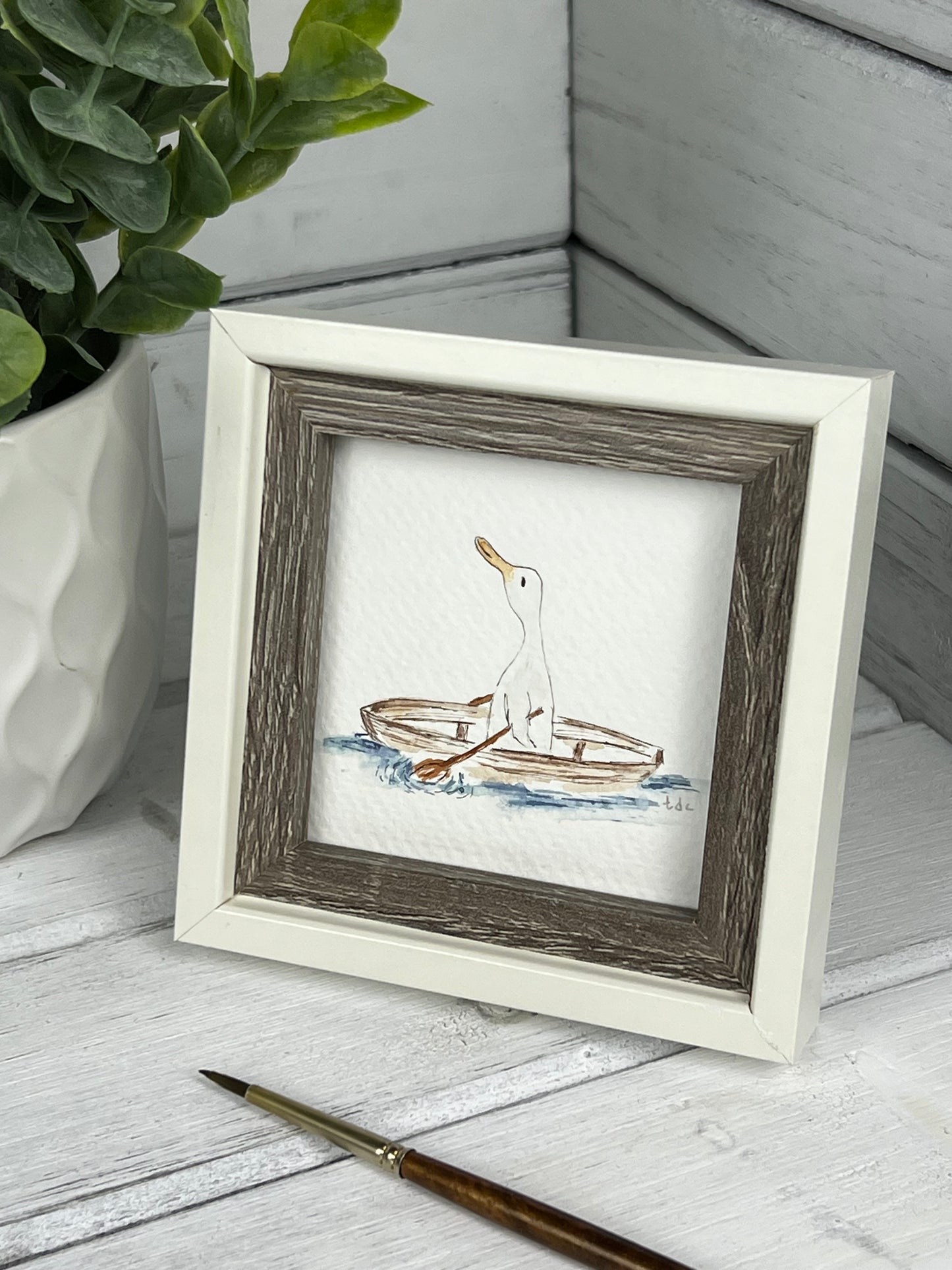 "Duck Paddling" - Hand Painted Watercolor Framed Art