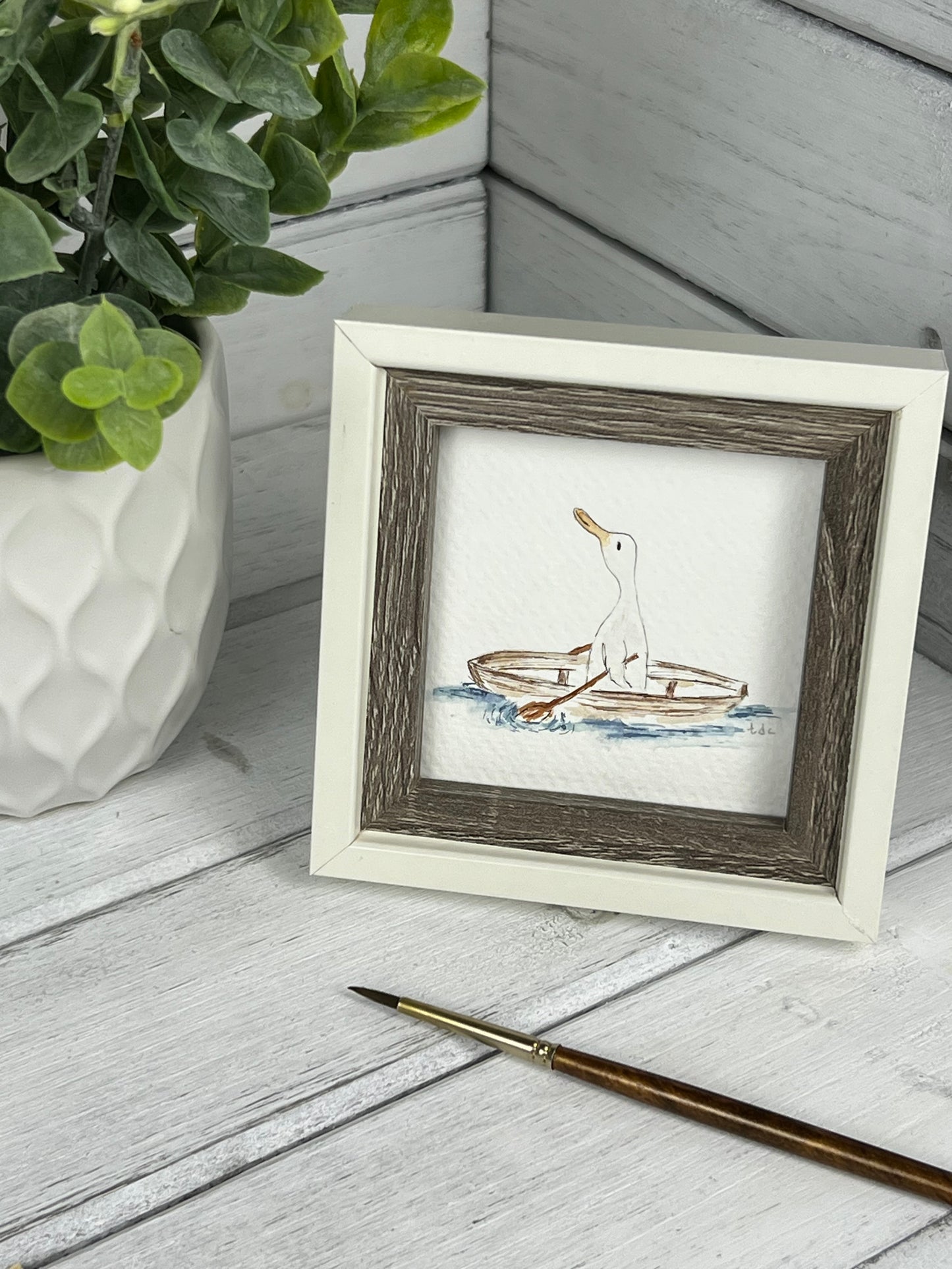 "Duck Paddling" - Hand Painted Watercolor Framed Art