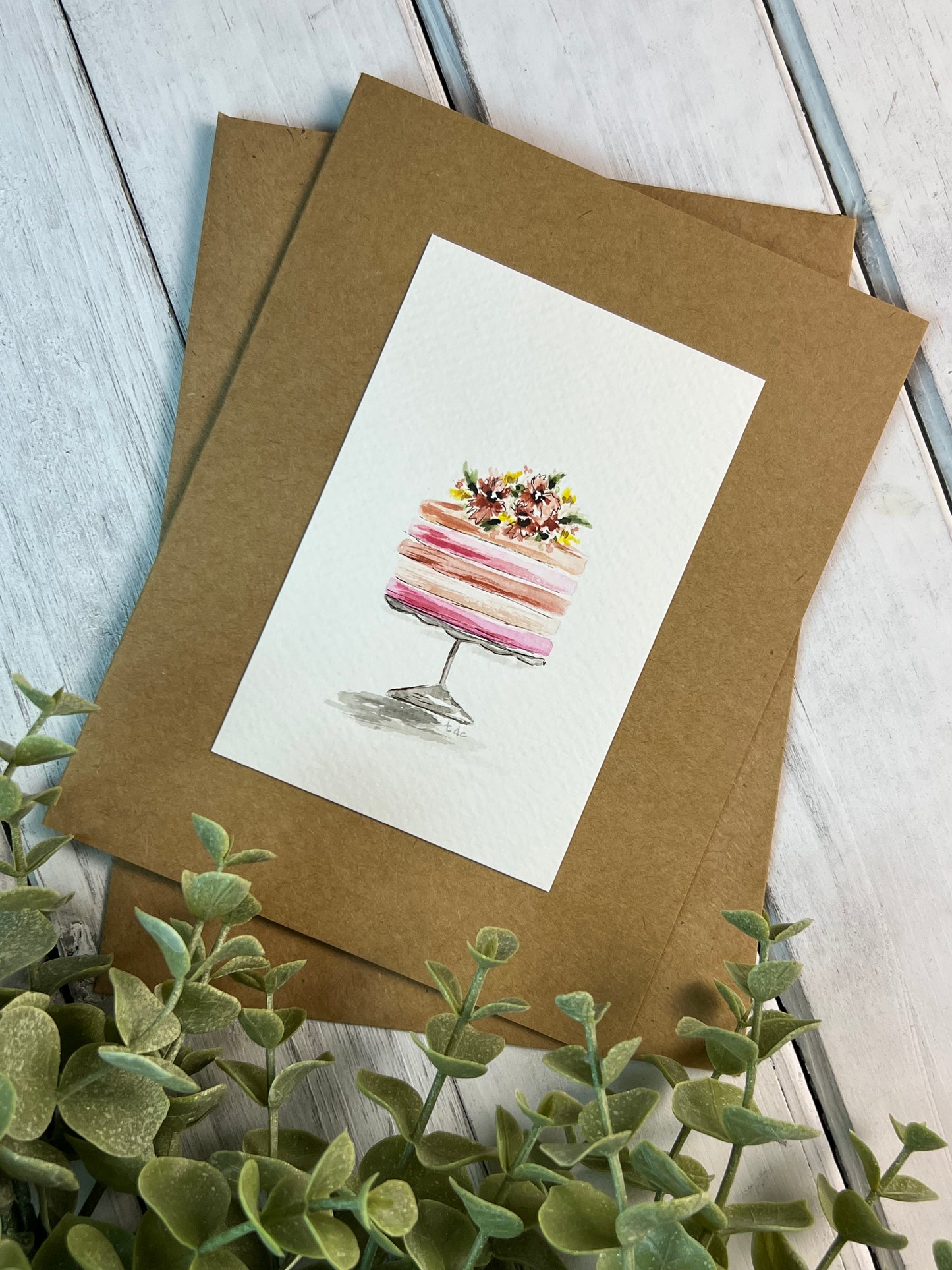 "Floral Cake" - Hand Painted Watercolor Greeting Card