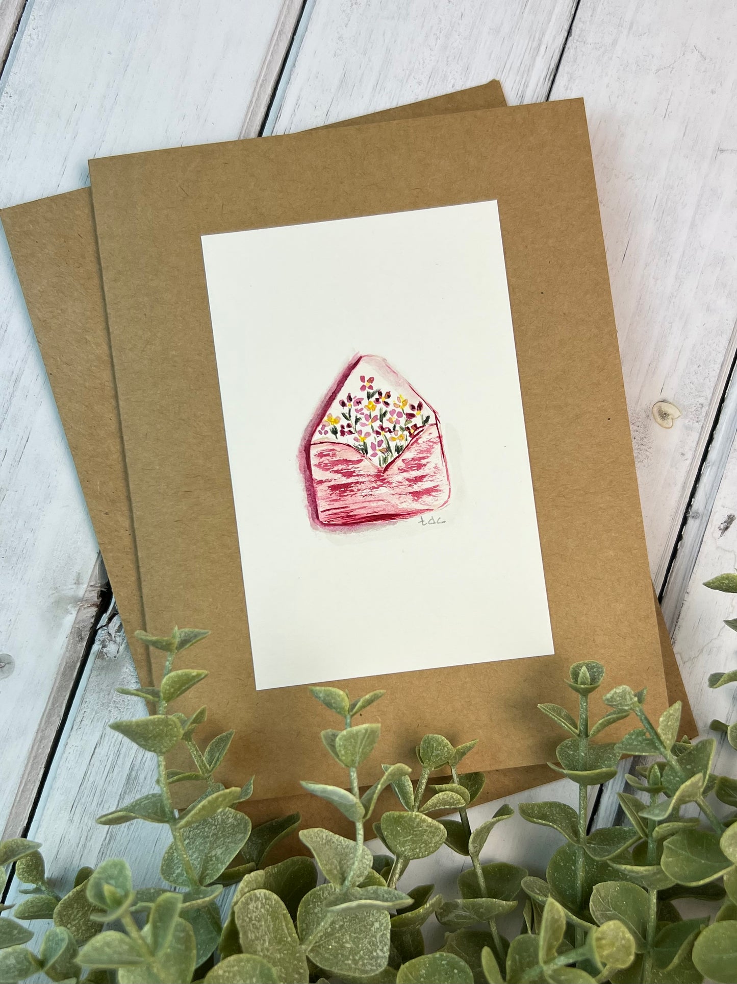 "Floral Envelope" - Hand Painted Watercolor Greeting Card