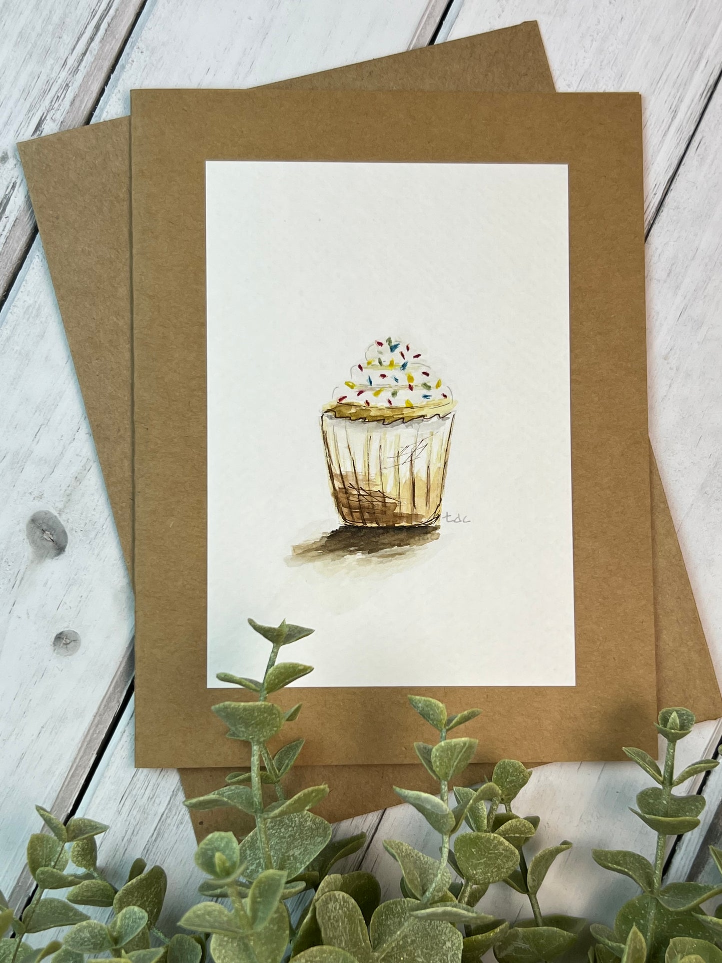 "Cupcake" - Hand Painted Watercolor Greeting Card