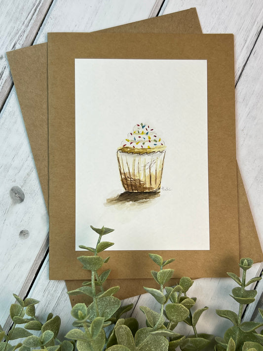 "Cupcake" - Hand Painted Watercolor Greeting Card