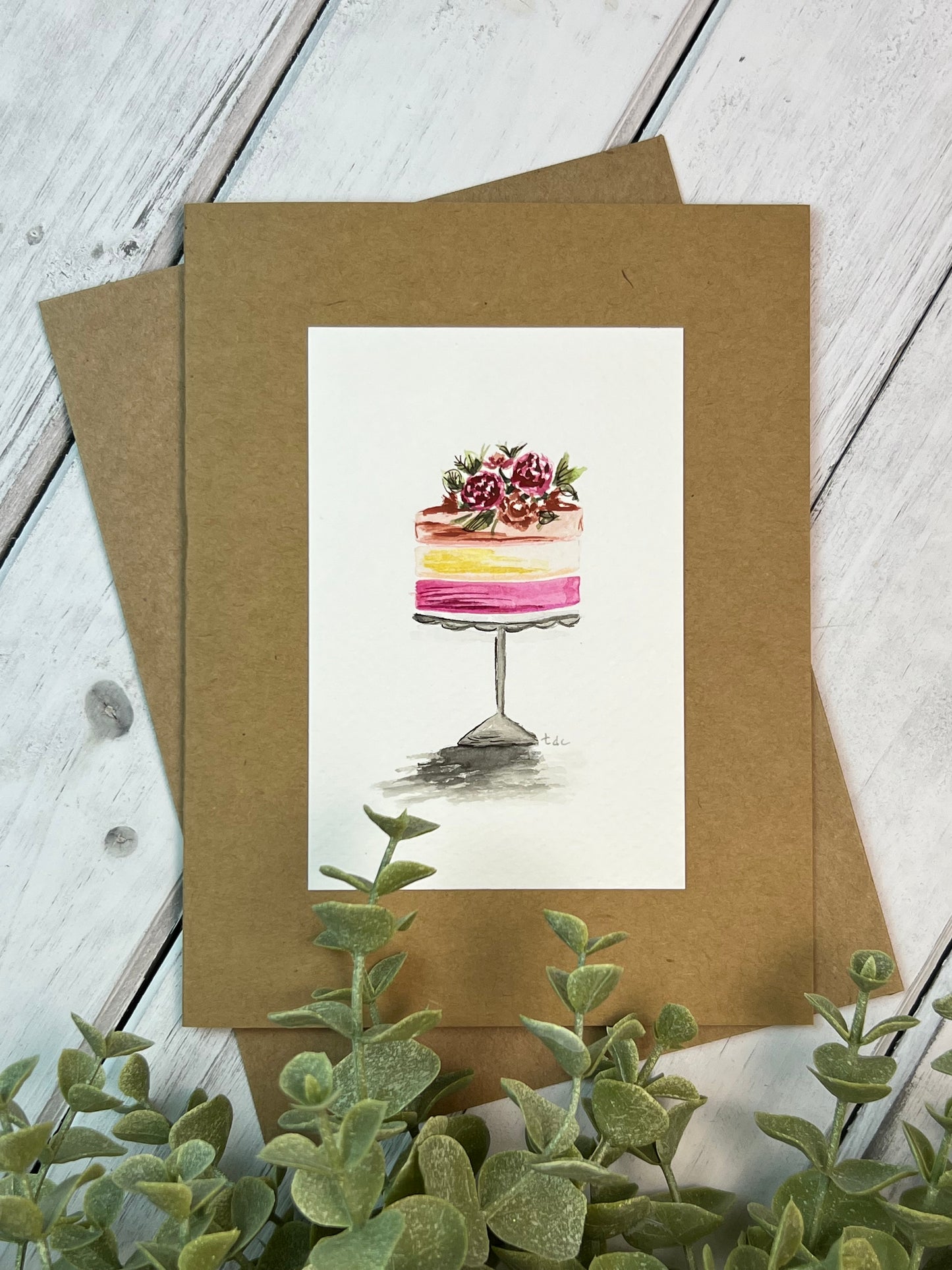 "Three Tier Cake" - Hand Painted Watercolor Greeting Card