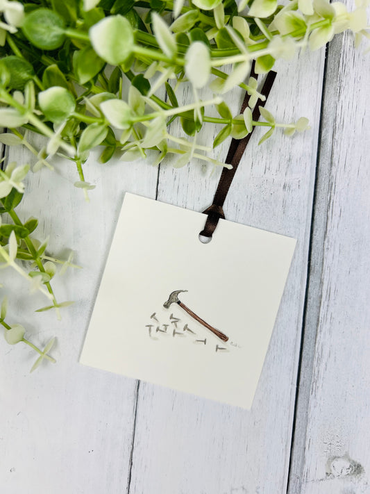 "Hammer & Nails" - Hand Painted Watercolor Gift Tag