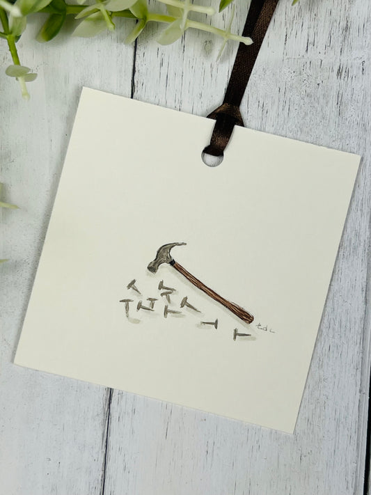 Gift Tag "Hammer & Nails" - Hand Painted Watercolor
