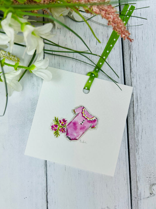 "Pink Onesie" - Hand Painted Watercolor Gift Tag