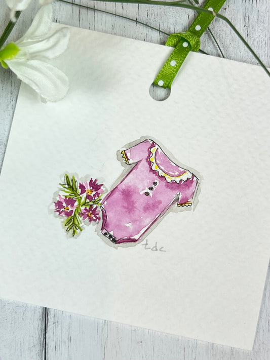 Gift Tag "Pink Onesie" - Hand Painted Watercolor