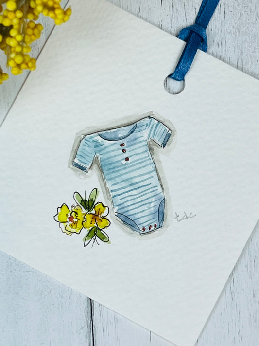 Gift Tag "Blue Onesie" - Hand Painted Watercolor