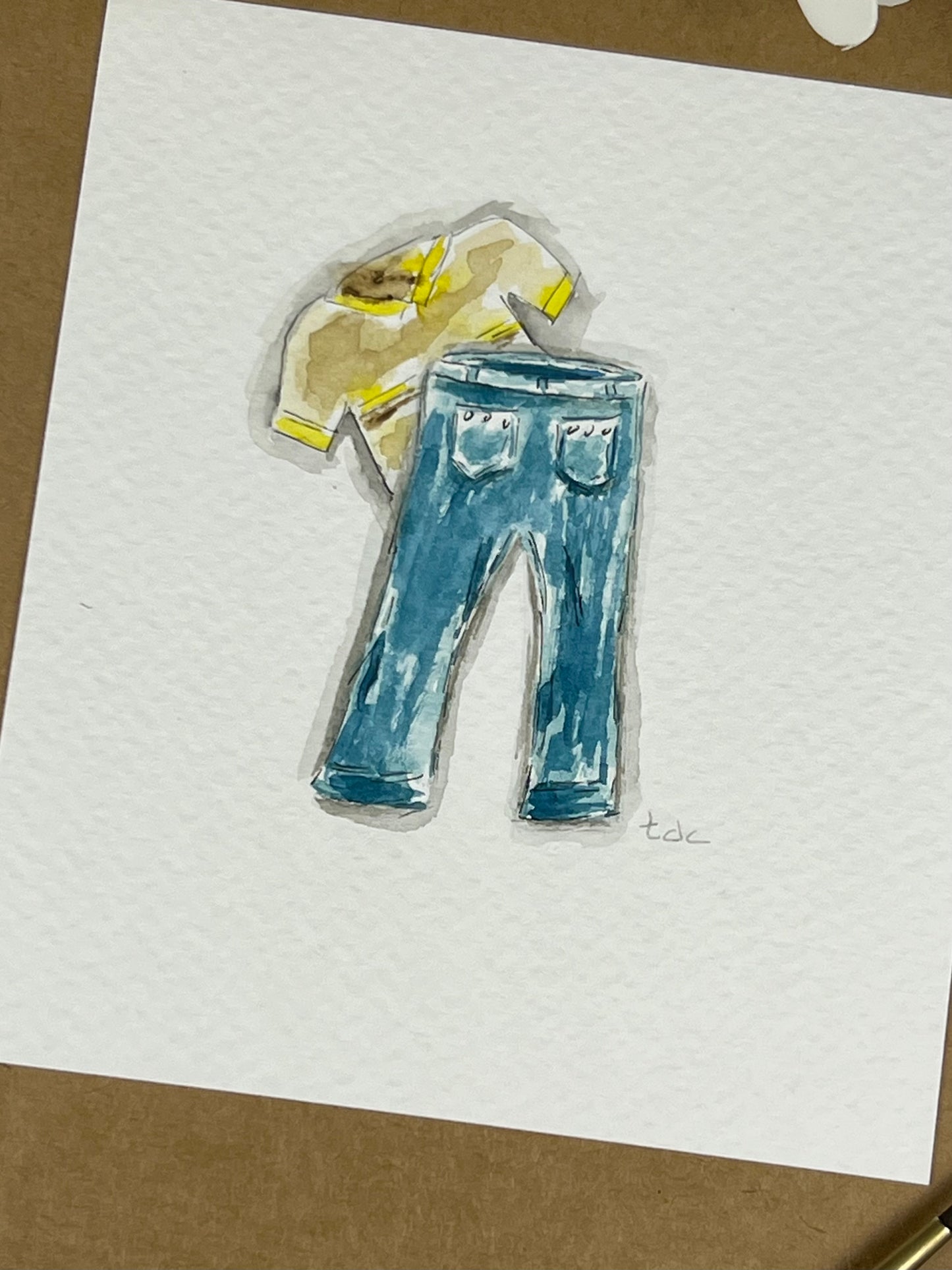 "Jeans & Collared Shirt" - Hand Painted Watercolor Greeting Card