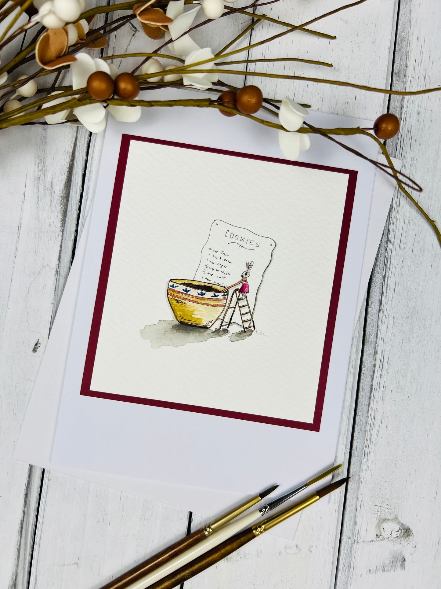 "Baking Cookies" - Hand Painted Watercolor Greeting Card