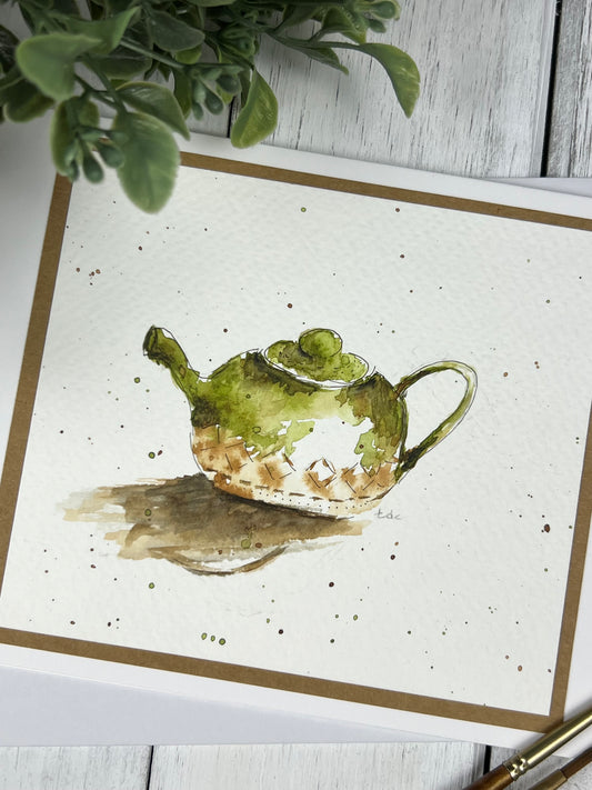 "Tea Time" - Hand Painted Watercolor Greeting Card