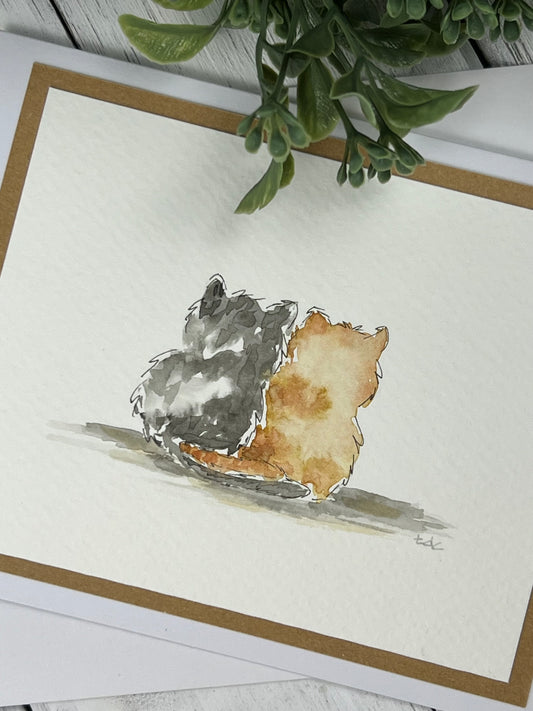 "Kittens" - Hand Painted Watercolor Greeting Card